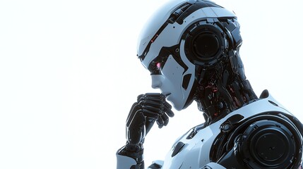 Artificial Intelligence Robot Thinking on White Background