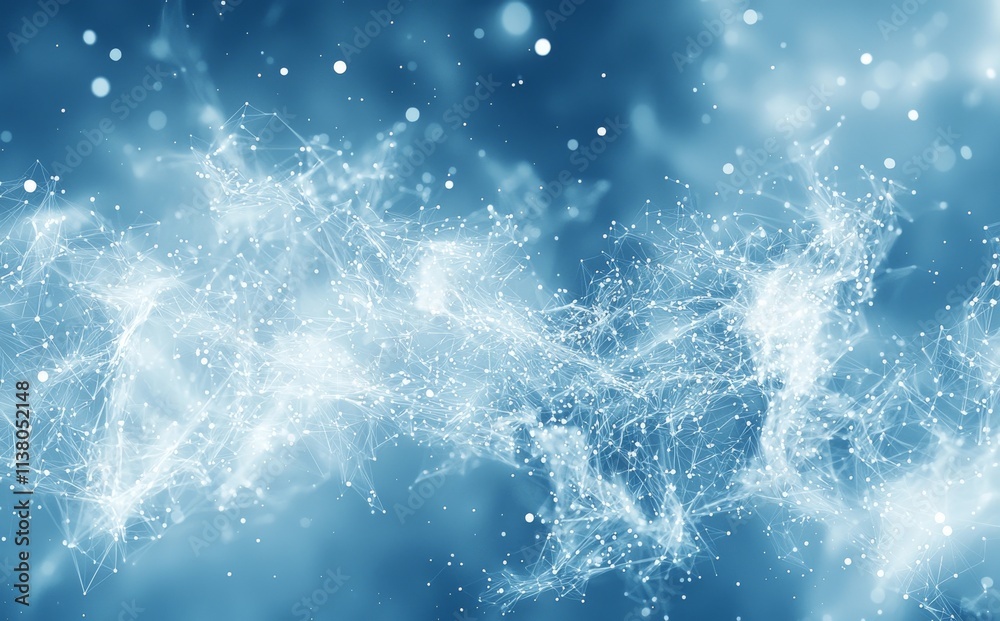 Poster abstract background featuring technological molecules with polygonal shapes, interconnected by dots 