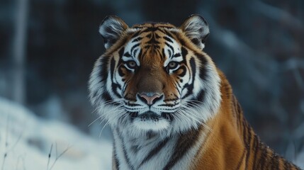 Siberian tiger gazing intently in a snowy wilderness showcasing its majestic features and striking fur patterns