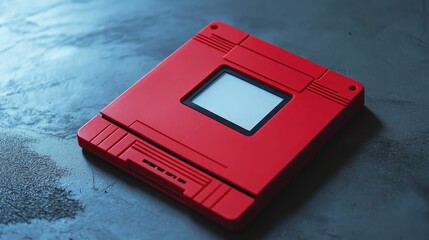 Retro red 3.5 inch floppy disk as a nostalgic storage device on textured surface showcasing vintage technology aesthetics