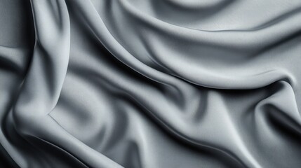 Obraz premium Elegant gray fabric texture with soft waves and folds, perfect for backgrounds in design, advertising, and textile presentations.