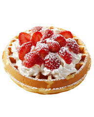 Waffle with Whipped Cream and Strawberries on Isolated Transparent Background