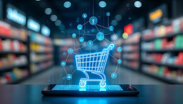 Ecommerce businesses incorporate AI technology for data management in both physical retail stores and online shopping platforms globally._00002_