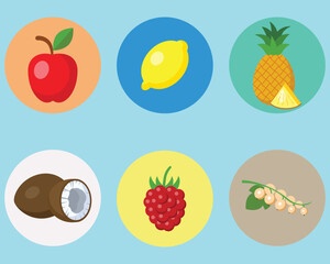 Collection of fruits vector icon. Colorful icon sheet.