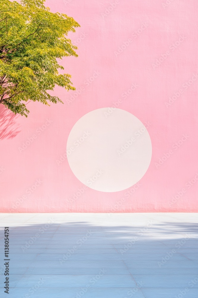 Poster Minimal Pastel Urban Scene with Soft Geometric Elements and Subtle Reflections