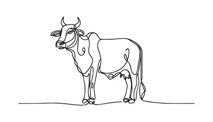 Continuous one single minimal line drawing cow
