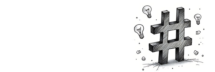 Obraz premium Digital marketing involves creative ideas represented by a hashtag made from a digital illustration of a simple drawing or image._00003_