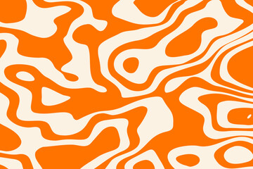 Orange wave lines patterns isolated on a yellow background. Abstract horizontal backdrop with colorful waves in retro 60s, 70s, 80s  pastel colors. Trendy vector illustration