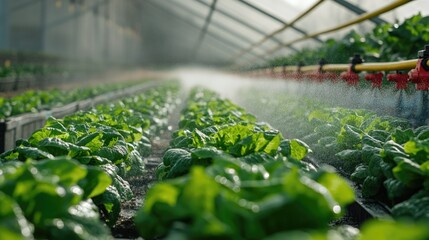 Integrated systems in greenhouses that automatically spray water.