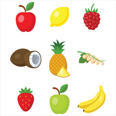 Collection of fruits vector icon. Colorful icon sheet.