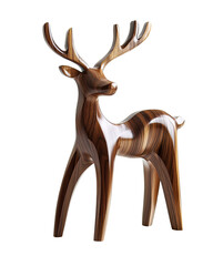 Polished Wooden Deer Figurine on Isolated Transparent Background