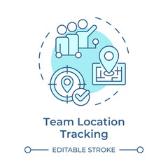 Team location soft blue concept icon. Real-time tracking and monitoring. Field service management. Round shape line illustration. Abstract idea. Graphic design. Easy to use in article