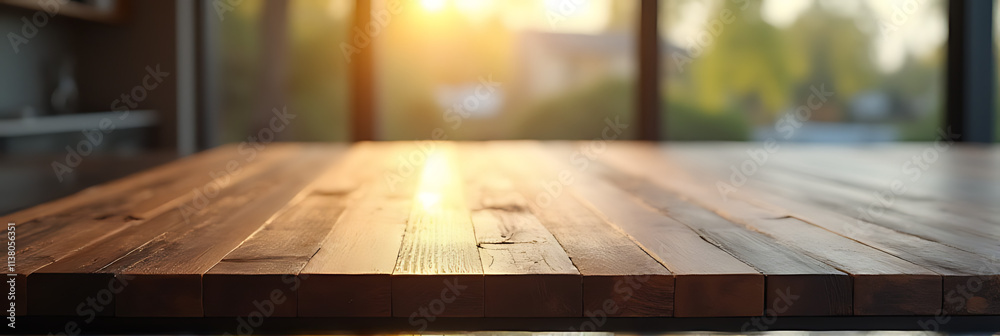 Aufkleber dark wood texture of luxury counter island stands out against blurred abstract glass background with