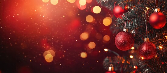 Vibrant abstract festive background with Christmas ornaments and warm bokeh lights creating a joyful holiday atmosphere