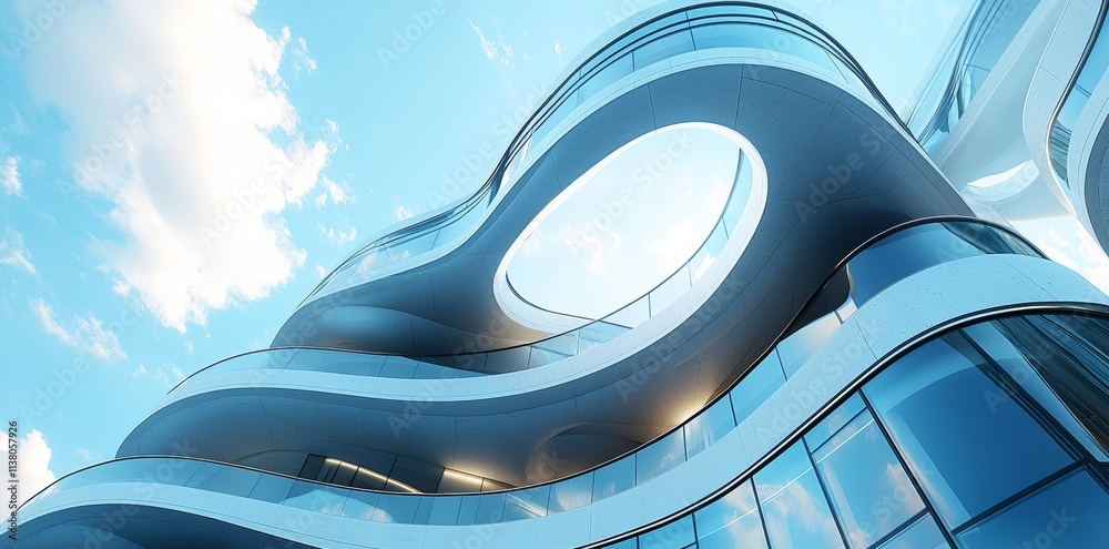 Poster a 3d rendering of an abstract futuristic building with a concrete floor.