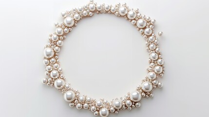 Obraz premium pearl necklace isolated on white, top view. Generative Ai.