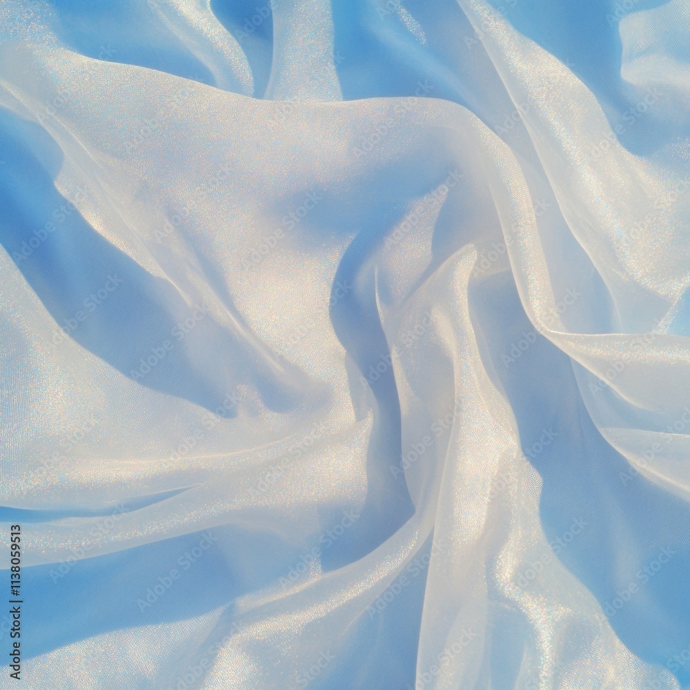 Poster ethereal blue and white fabric with starry patterns mystical and fluid imagery
