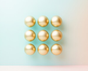 Geometric Arrangement of Golden Orbs on Pastel Gradient Background Reflecting Cosmic Harmony