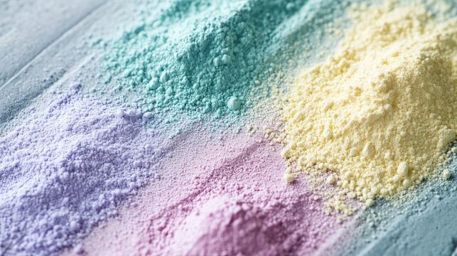 Colorful powdered polymers arranged for educational purposes in a laboratory setting showcasing vibrant hues for scientific exploration.