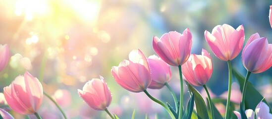 Happy Women's Day Pink Tulips with Soft Focus Glow and Space for Inspirational Text in Spring Garden Background