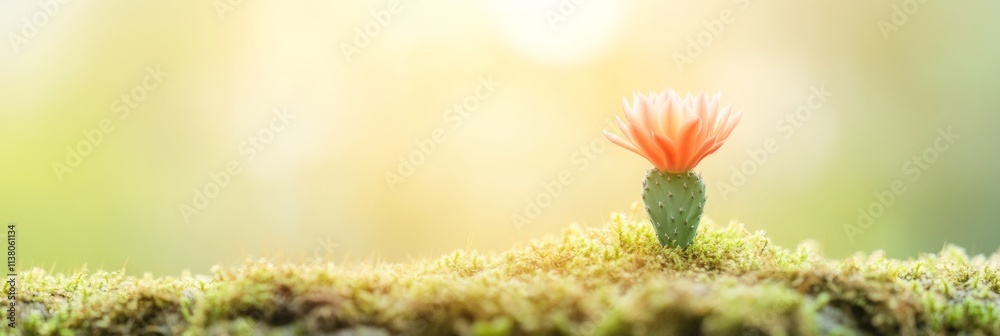Poster minimalist close-up of cactus bloom with dewdrops in natural light