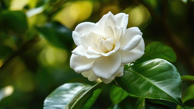 Elegant white flower blossoming in a natural outdoor setting surrounded by lush green foliage.