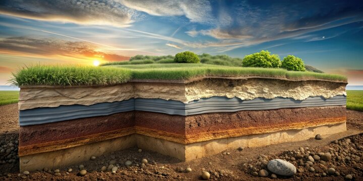Soil's layered structure: topsoil, subsoil, and bedrock.  Texture varies with depth, influencing plant life.  Geology dictates bedrock type.
