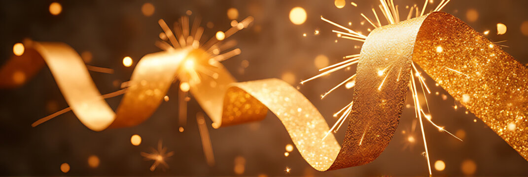 Champagne gold confetti ribbons with explosion sparklers add a celebratory touch to party decoration ideas and festive event designs._00002_