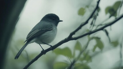 Obraz premium Small tomtit bird perched on a tree branch with soft focus background showcasing its profile in a serene natural setting