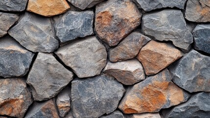 Granite stone wall texture background with various colored rocks for design and architectural purposes.