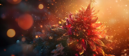 Fototapeta premium Magical Christmas tree with sparkling lights and vibrant decorations creating a warm holiday atmosphere for festive backgrounds.