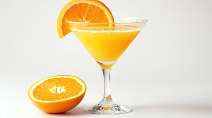 Vibrant orange cocktail garnished with a fresh orange slice on a light background perfect for refreshing drink promotions