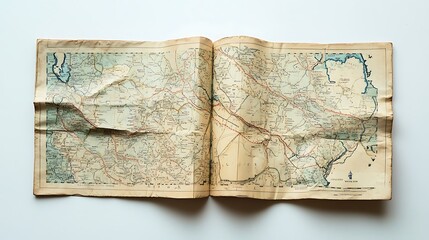 A folded map on a white background 