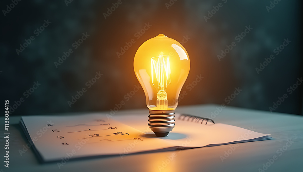 Poster bright ideas and performance concepts with a light bulb on a note enhance business development and h