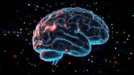 AI or artificial intelligence learning. Machine learning of artificial neural networks. Woman robot or cyborg with AI goes up sci-fi futuristic stairs in cyberspace. AI robotics future technology.