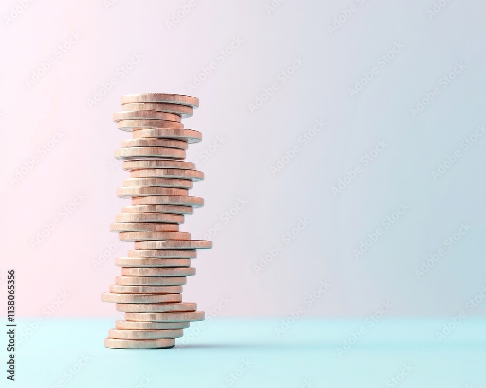 Poster Spiral Coin Stack Under Soft Light Minimalist Concept of Growth and Financial Strategy