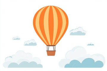 A vibrant orange hot air balloon soaring through a white sky.