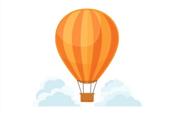 A vibrant orange hot air balloon soaring through a white sky.
