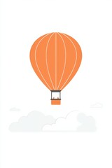 A vibrant orange hot air balloon soaring through a white sky.