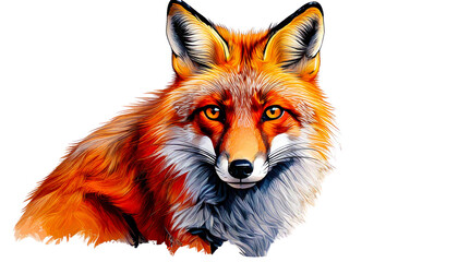 Closeup Of Fox Beautiful Animal on White Background