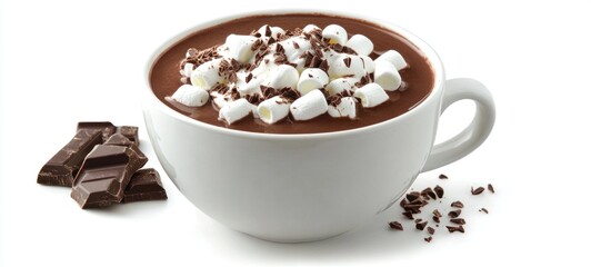 A Delicious Cup of Hot Chocolate with Marshmallows and Chocolate Shavings