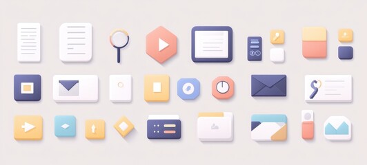 Collection of Flat UI Icons:  A Diverse Set of Modern Design Elements for Digital Interfaces