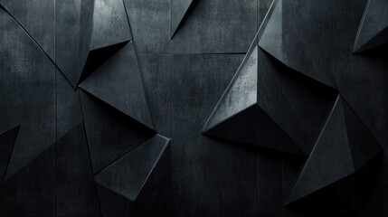 Geometric black wall texture with sharp angles and shadows creating a modern abstract background for design and artistic projects