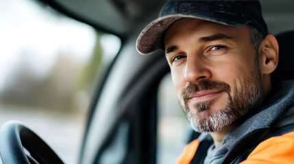 a real photograph of a company car driver for a small business, working man. 