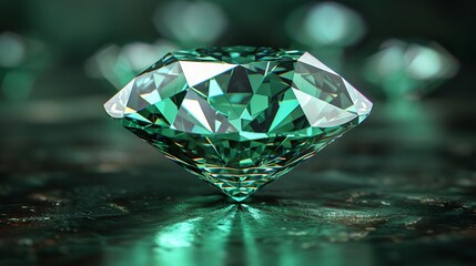 A green diamond emerald is shown in a close up