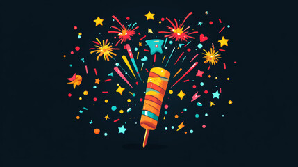 Party firecracker confetti 3d vector icon. Birthday or carnival firework or popper paper serpentine, star and elements for congratulation design. Winner and holiday celebration cracker flying shapes.