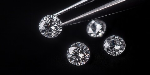 Close-up of sparkling diamonds being examined with precision tools in a jewelry workshop showcasing craftsmanship and quality