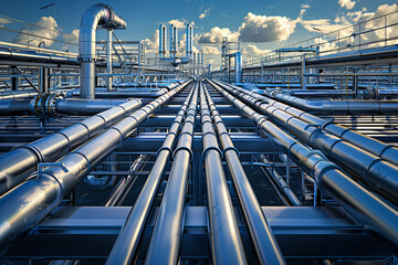 A vast gas or oil pipeline spans a remote area, showcasing the energy industry infrastructure and its role in global fuel supply.