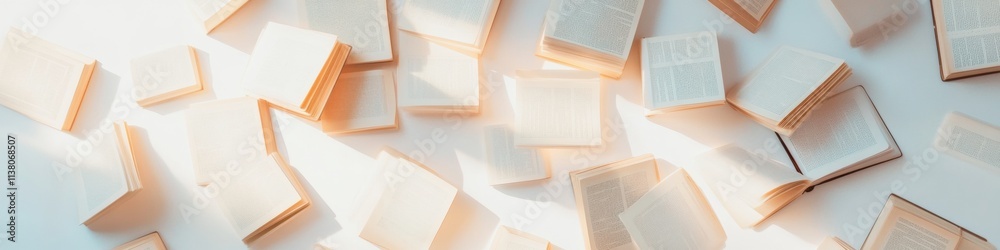 Poster floating aged textbooks surreal glowing calligraphy and timeless learning