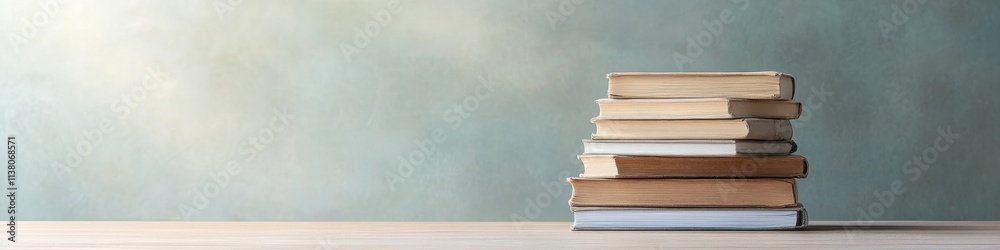 Poster stack of vintage books on wooden surface against soft background - timeless learning concepts